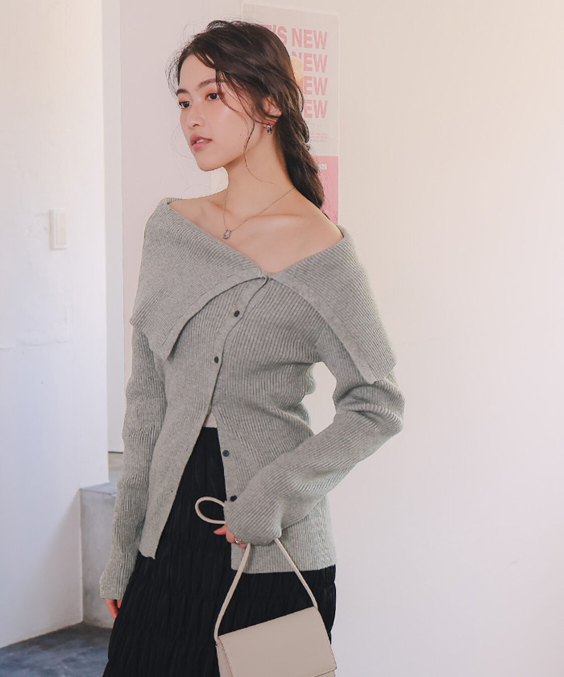 titivate「アシンメトリーオフショルダーニットトップス」|ニット・セーター|