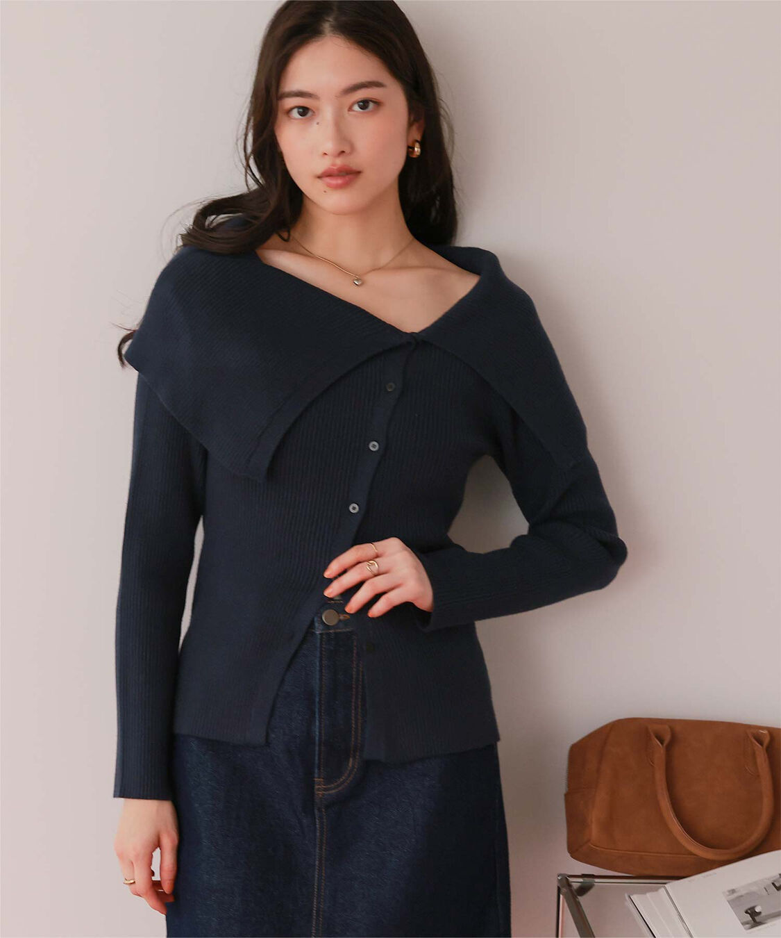 titivate「アシンメトリーオフショルダーニットトップス」|ニット・セーター|