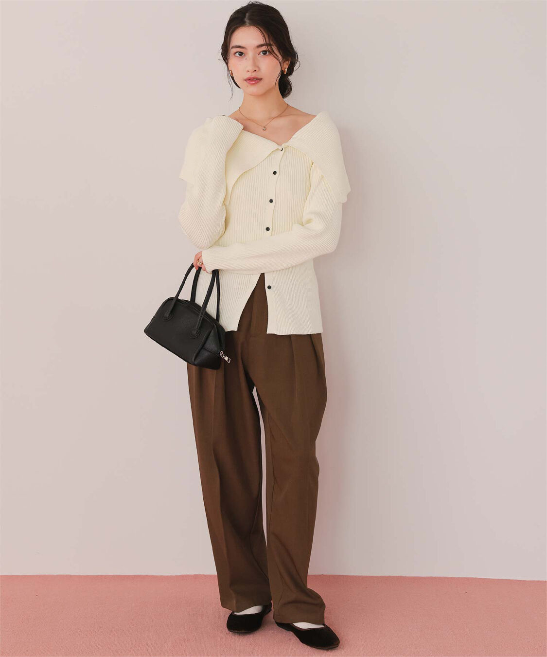 titivate「アシンメトリーオフショルダーニットトップス」|ニット・セーター|