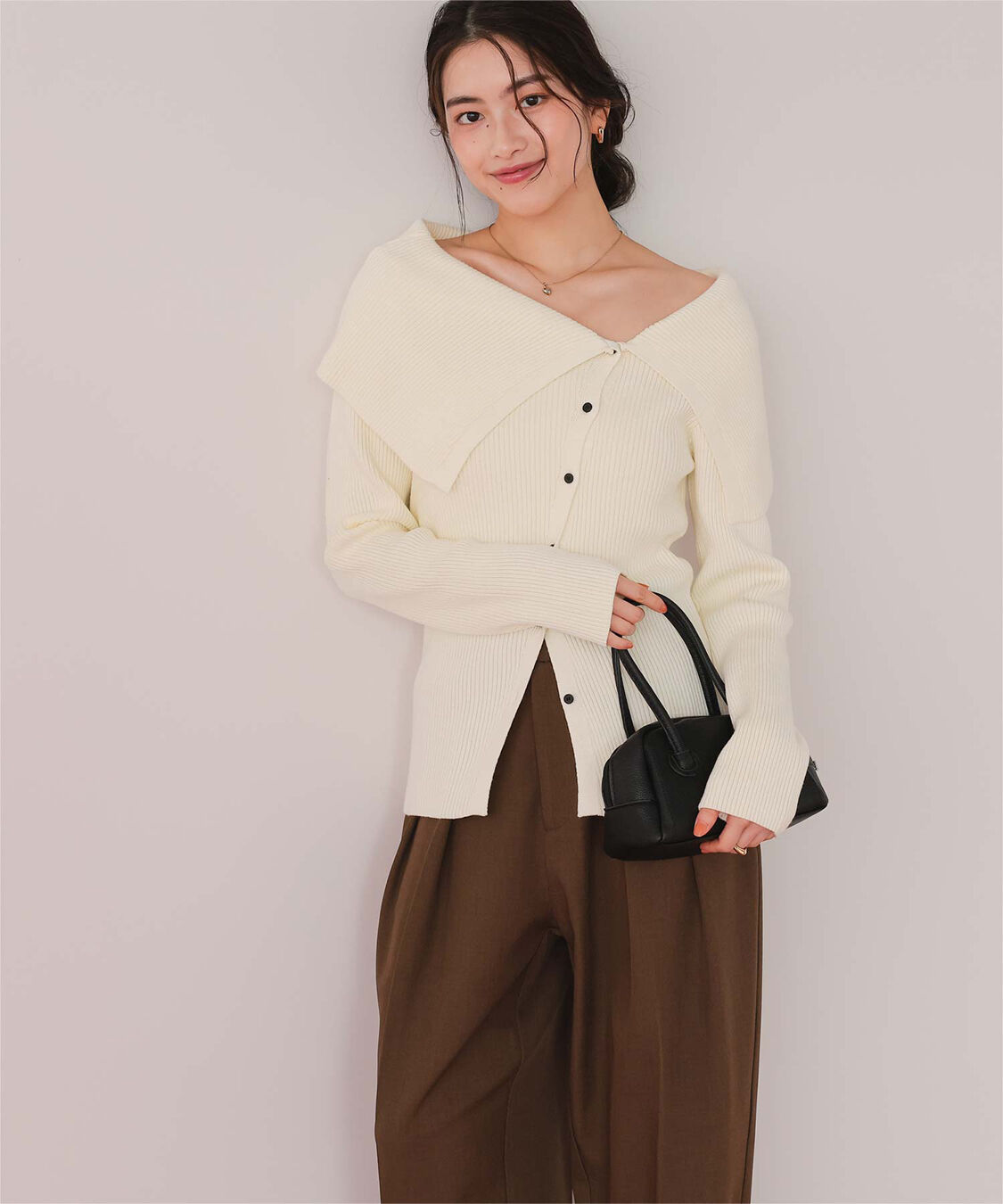 titivate「アシンメトリーオフショルダーニットトップス」|ニット・セーター|