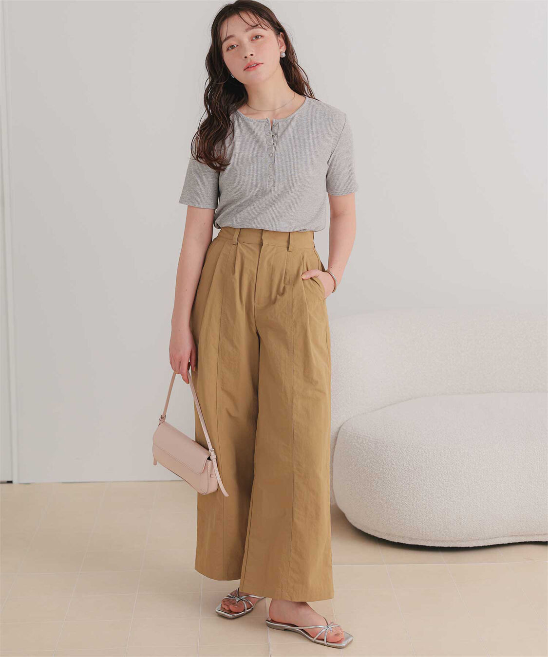 titivate「機能性リブカットソーヘンリーネックトップス」|Tシャツ・カットソー|