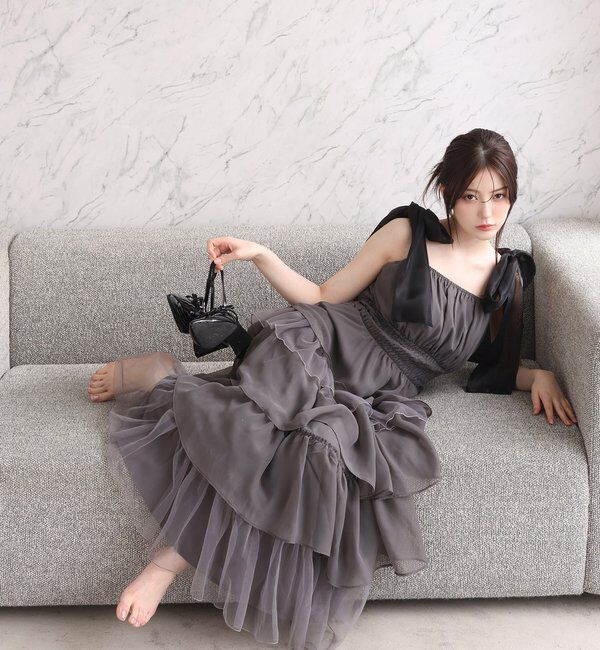  「肩リボンティアードキャミワンピ」|ワンピース|