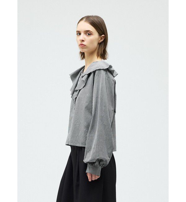 mizuiro ind「mizuiro ind チェックフリルギャザーカラーシャツ」|シャツ・ブラウス|