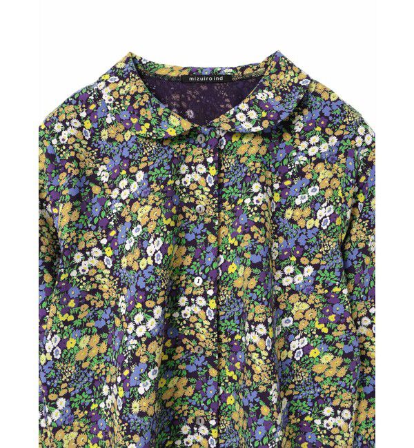 mizuiro ind「mizuiro ind フラワープリントラウンドカラーカーディガン」|カーディガン|