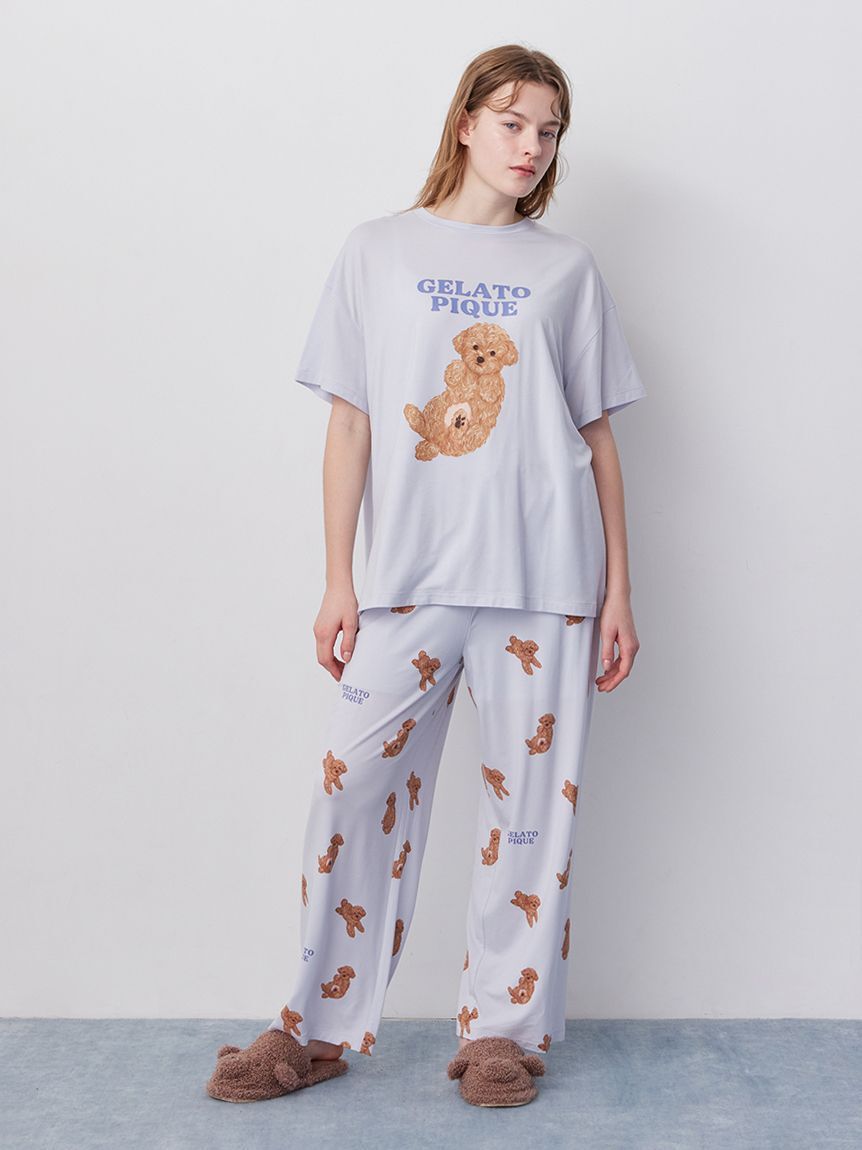 gelato pique「【ラッピング済み】ドッグワンポイントTシャツ&ロングパンツSET」|ルームウェア|