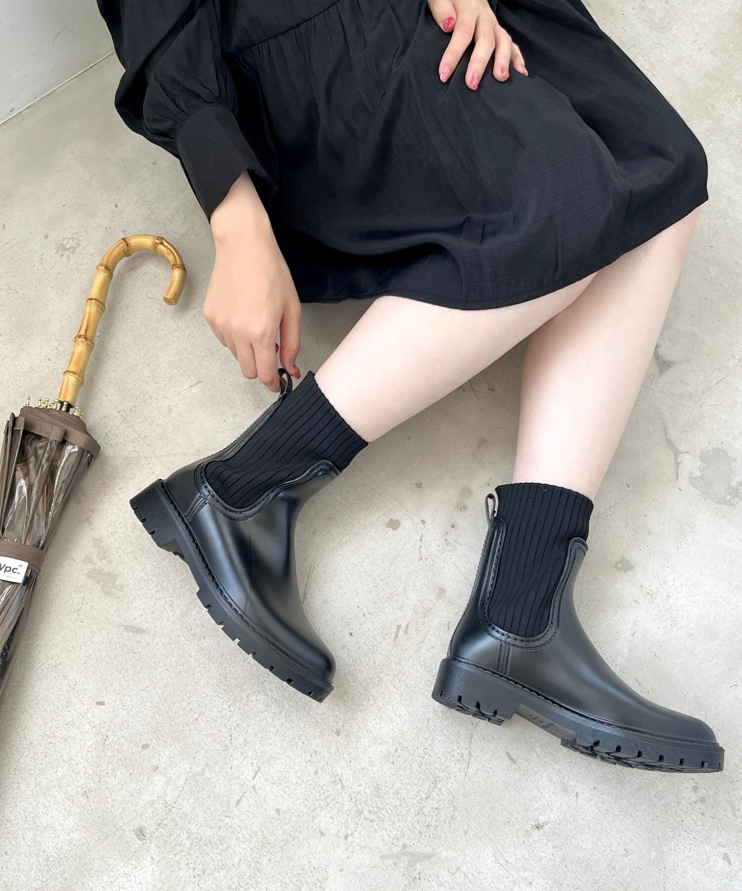 ORiental TRaffic「【防水】切替 ニット レインブーツ /R-0017 レインシューズ ニット 晴雨兼用 ゆったりサイズ」|ショートブーツ|