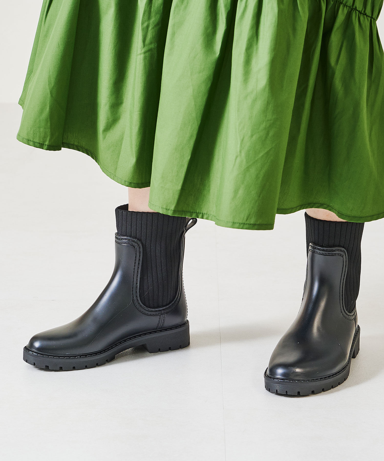 ORiental TRaffic「【防水】切替 ニット レインブーツ /R-0017 レインシューズ ニット 晴雨兼用 ゆったりサイズ」|ショートブーツ|