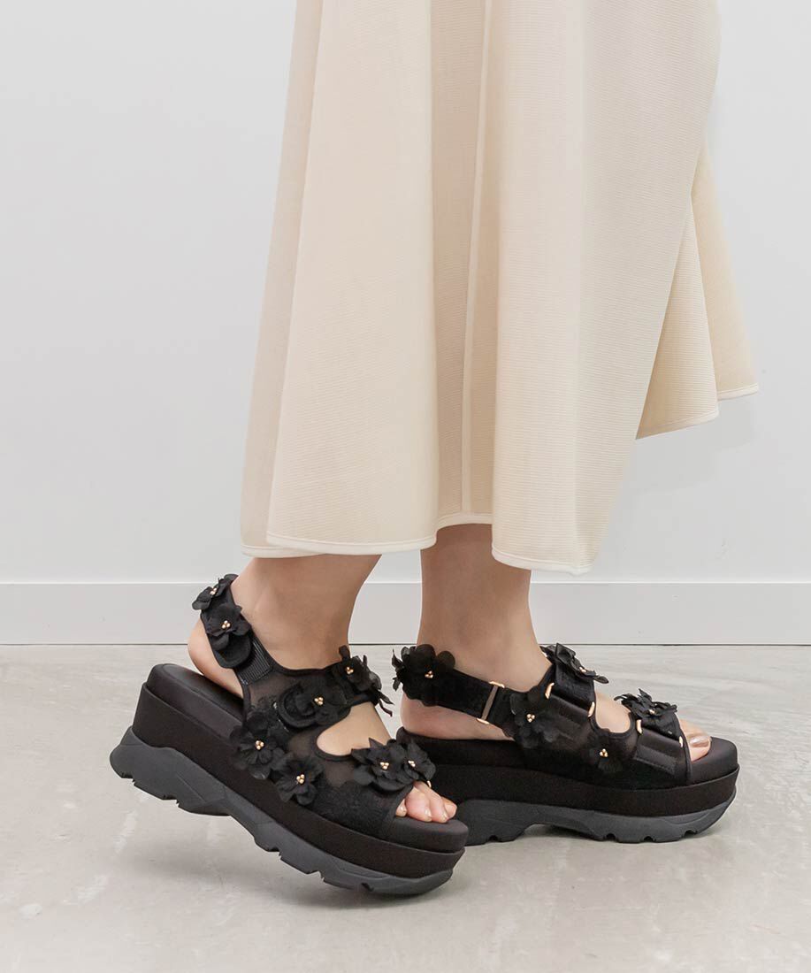  「フラワースポーツサンダル」|サンダル|ブラック