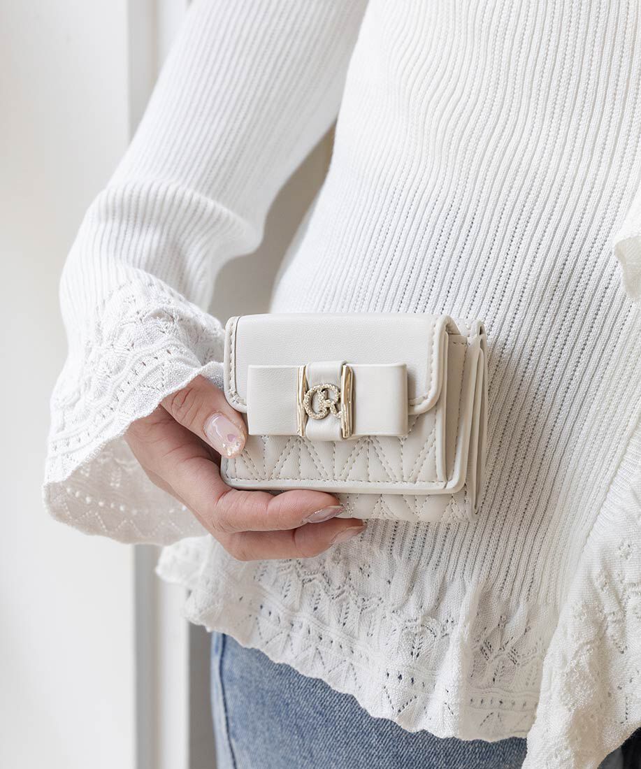  「ビジューモノグラムリボン三つ折りウォレット」|財布|