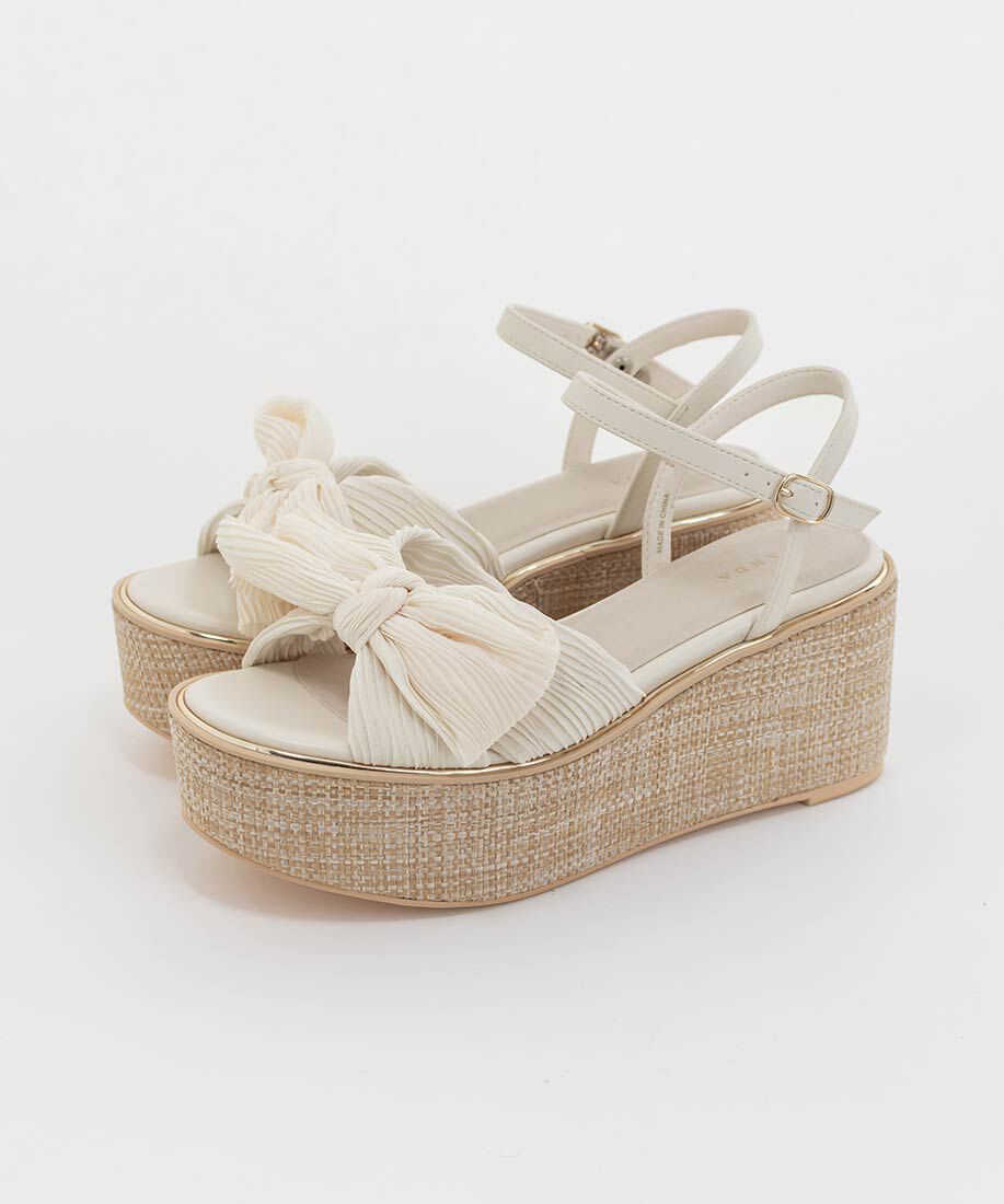  「プリーツリボンデザインウェッジサンダル」|サンダル|