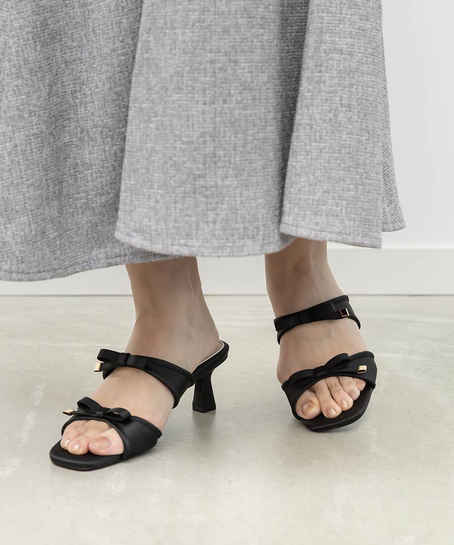  「サテンダブルリボンミュールサンダル」|パンプス|
