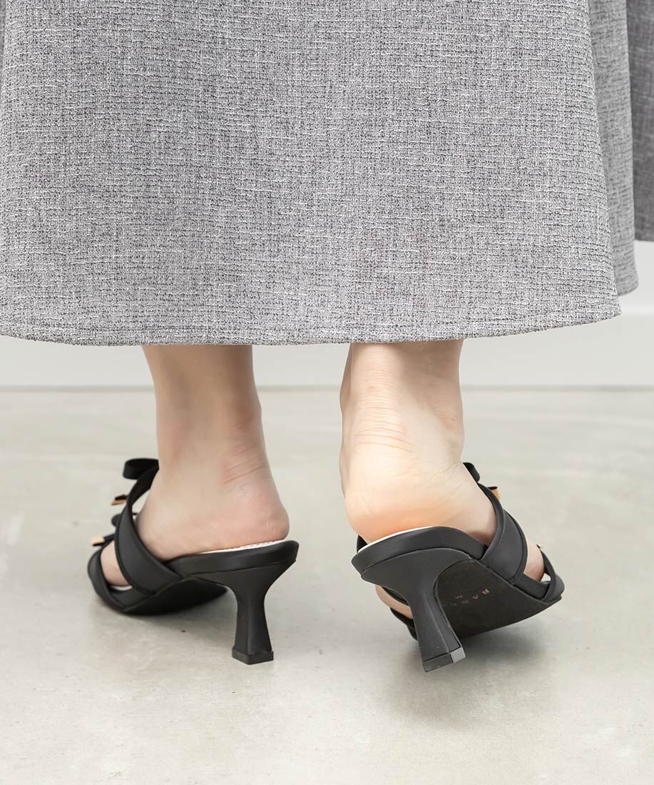  「サテンダブルリボンミュールサンダル」|パンプス|