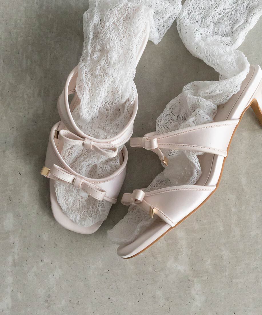 「サテンダブルリボンミュールサンダル」|パンプス|