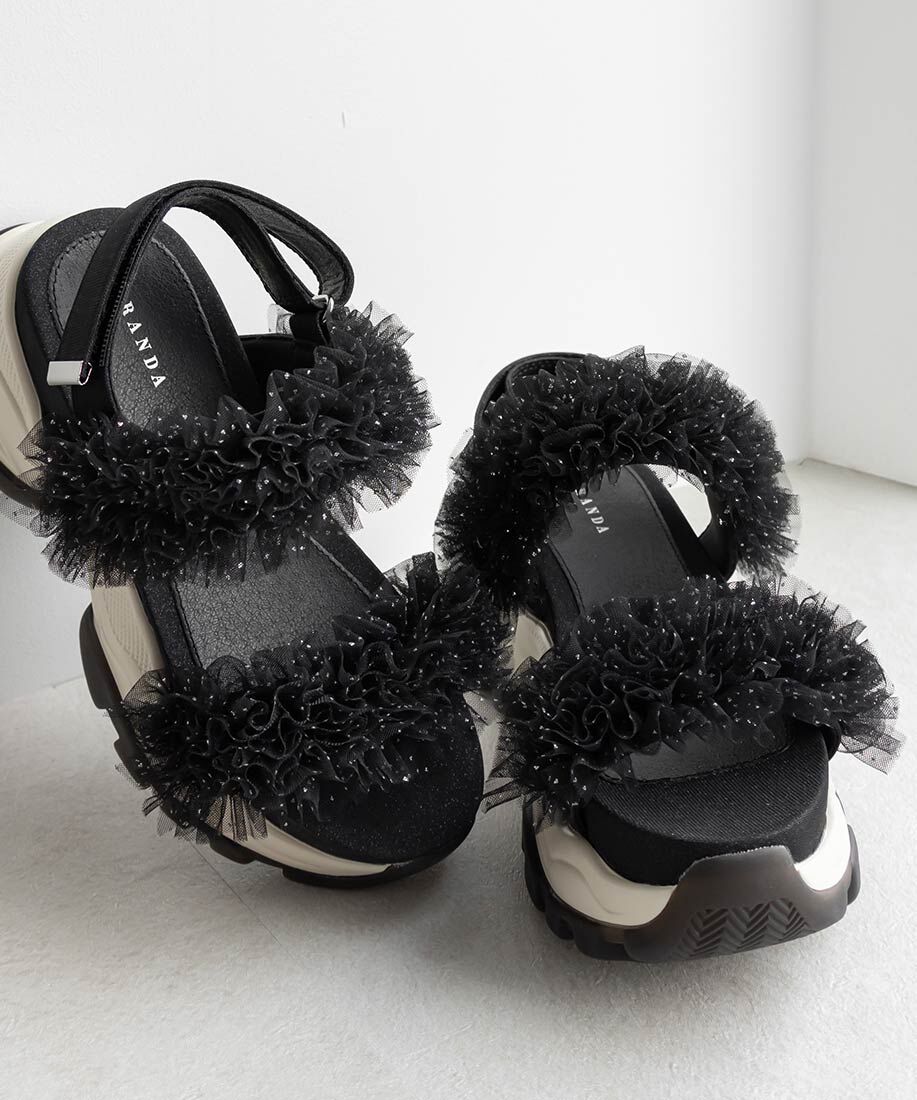  「ボリュームチュールフリルスポーツサンダル」|サンダル|