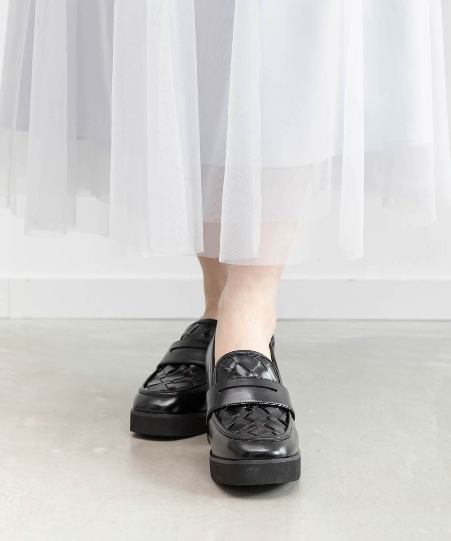  「ウーブンデザインヒールローファー」|ローファー|