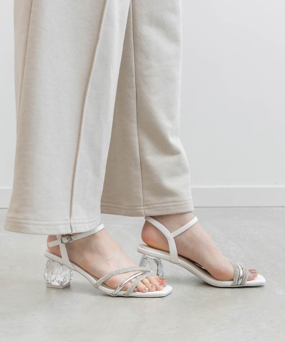  「クリアヒールビジューストラップサンダル」|サンダル|