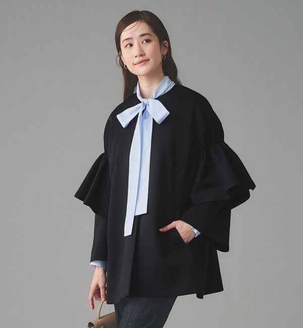 UNITED ARROWS「SPONGY フレアスリーブ コート」|ノーカラーコート|