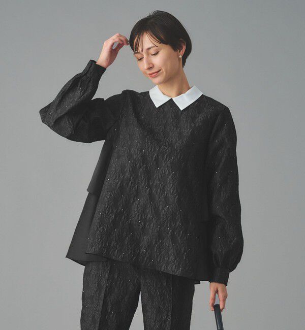 UNITED ARROWS「GISHA 2トーン ジャガード ブラウス」|シャツ・ブラウス|DK.GRAY