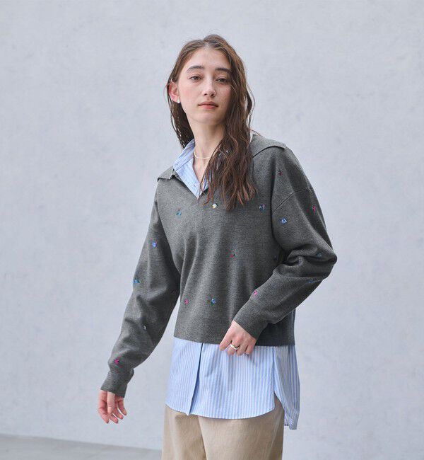 UNITED ARROWS「フラワー エンブロイダリー スキッパーニット」|ニット・セーター|