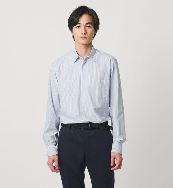 UNITED ARROWS「タイプライター ストライプ セミワイドカラーシャツ COMFORT EASY-MODEL　抗菌防臭」|シャツ・ブラウス|