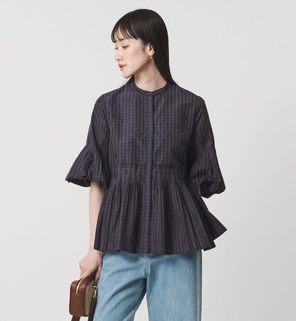 UNITED ARROWS「ギンガムチェック フラワー ジャガード ブラウス ‐ウォッシャブル‐」|シャツ・ブラウス|