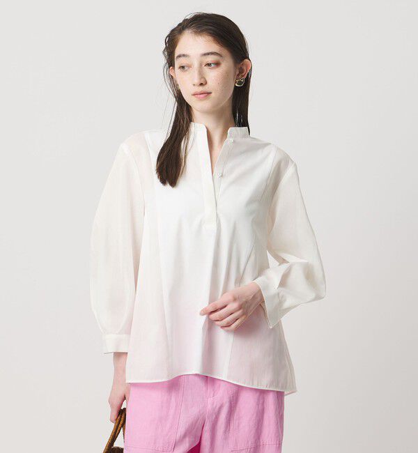 UNITED ARROWS「シアー コンビ フレア シャツ」|シャツ・ブラウス|OFF WHITE