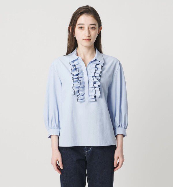 UNITED ARROWS「メロー フリル スキッパー パフ ブラウス ‐防しわ 吸水速乾 UVカット 遮熱性 接触冷感 ウォッシャブル‐」|シャツ・ブラウス|