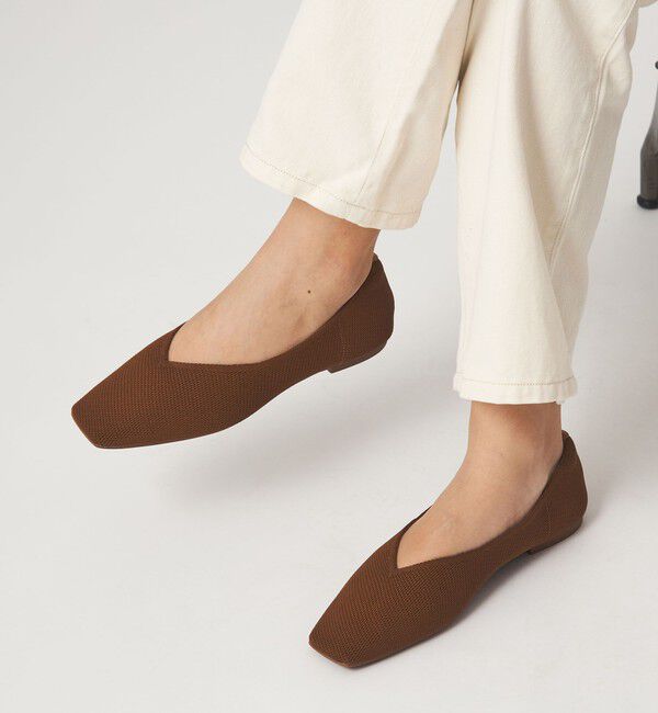UNITED ARROWS green label relaxing「ウェルネス ニット スクエアVカット シューズ 撥水 ウォッシャブル」|バレエシューズ|