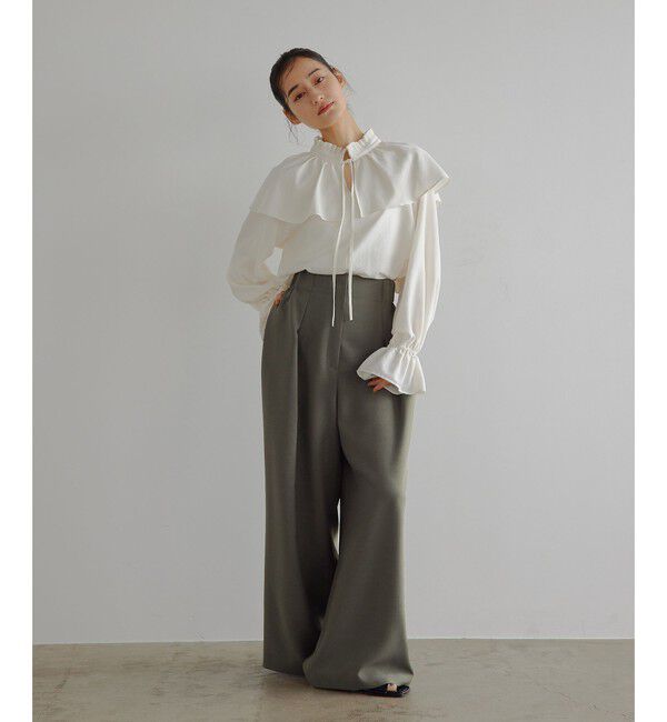 EMMEL REFINES「＜EMMEL REFINES＞EM フィブリルサテン ネックタック フリル ブラウス」|シャツ・ブラウス|