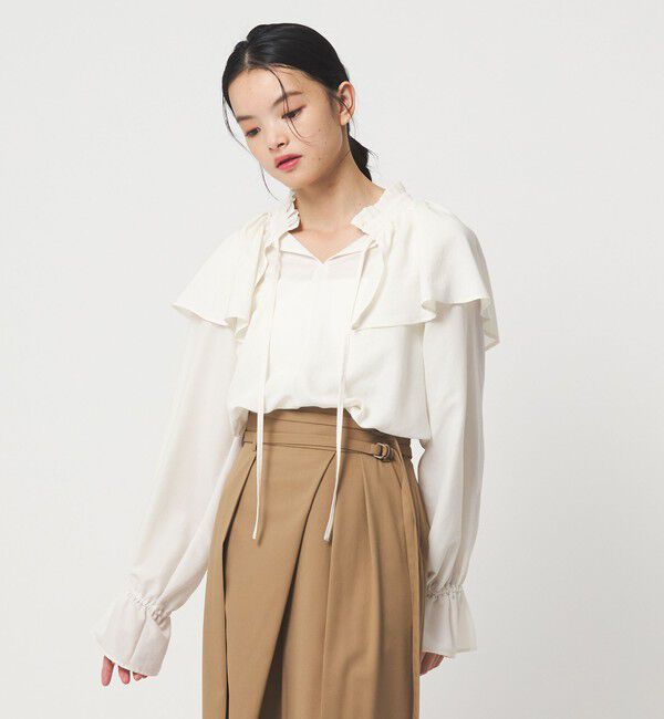 EMMEL REFINES「＜EMMEL REFINES＞EM フィブリルサテン ネックタック フリル ブラウス」|シャツ・ブラウス|
