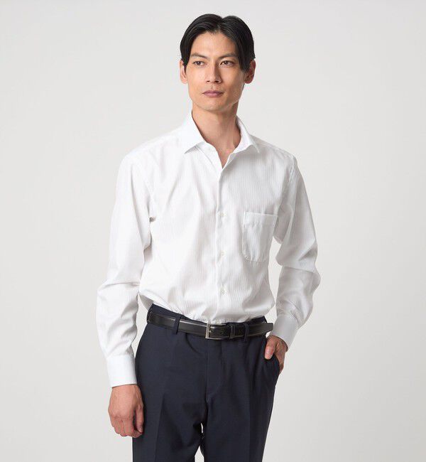 UNITED ARROWS green label relaxing「コットン シャドーストライプ クレリック ワイドカラー ドレスシャツ -イージーアイロン-」|シャツ・ブラウス|WHITE