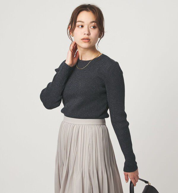 UNITED ARROWS green label relaxing「ラメ リブ クルーネック ニット プルオーバー」|ニット・セーター|
