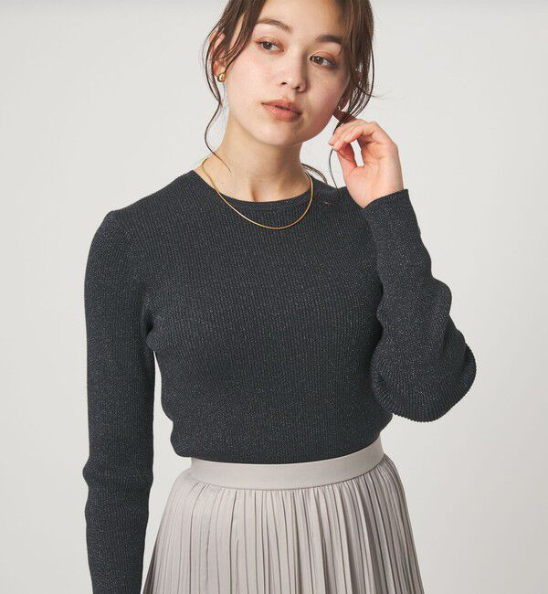 UNITED ARROWS green label relaxing「ラメ リブ クルーネック ニット プルオーバー」|ニット・セーター|