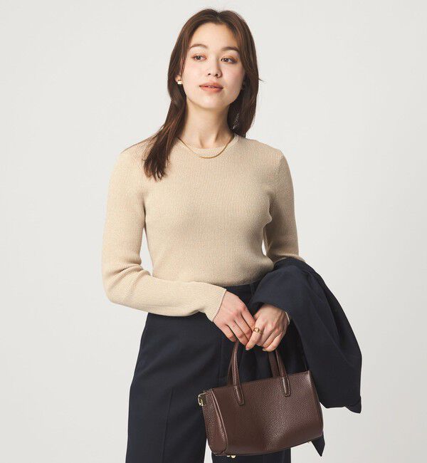 UNITED ARROWS green label relaxing「ラメ リブ クルーネック ニット プルオーバー」|ニット・セーター|NATURAL