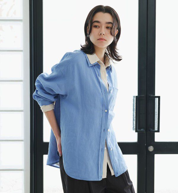 UNITED ARROWS green label relaxing「【結論シリーズ】リネン2WAYシャツ［size SHORTあり］」|シャツ・ブラウス|LT.BLUE