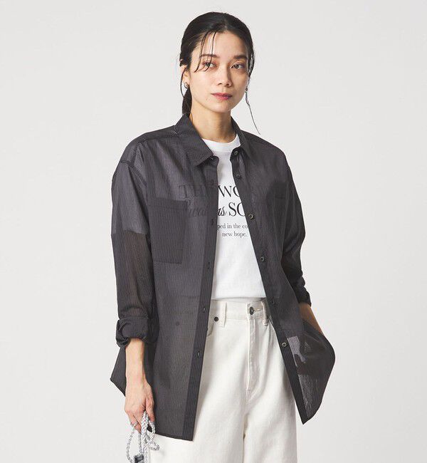 UNITED ARROWS green label relaxing「シアー ストライプ シャツ」|シャツ・ブラウス|BLACK