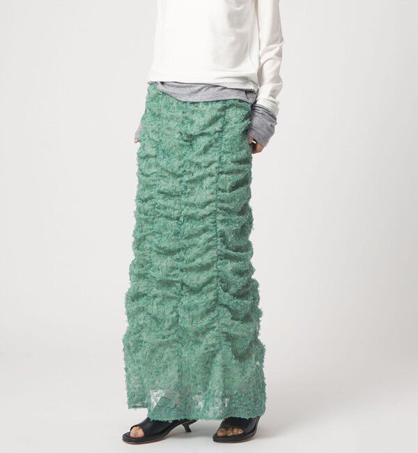 EMMEL REFINES「＜EMMEL REFINES＞EM ドットペタル ギャザースカート」|スカート|LIME