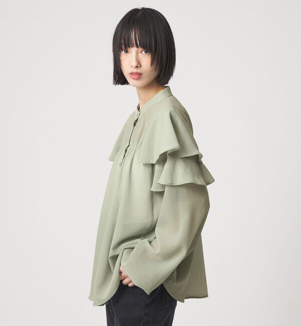 EMMEL REFINES「 ＜EMMEL REFINES＞EM ヨウリュウフリル スタンドカラー ブラウス」|シャツ・ブラウス|