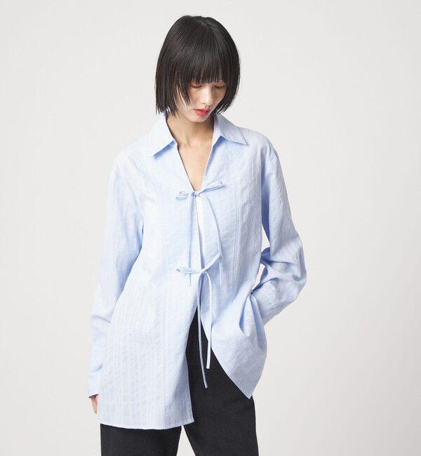 EMMEL REFINES「＜EMMEL REFINES＞EM C/ドビー ストライプ リボン シャツ」|シャツ・ブラウス|