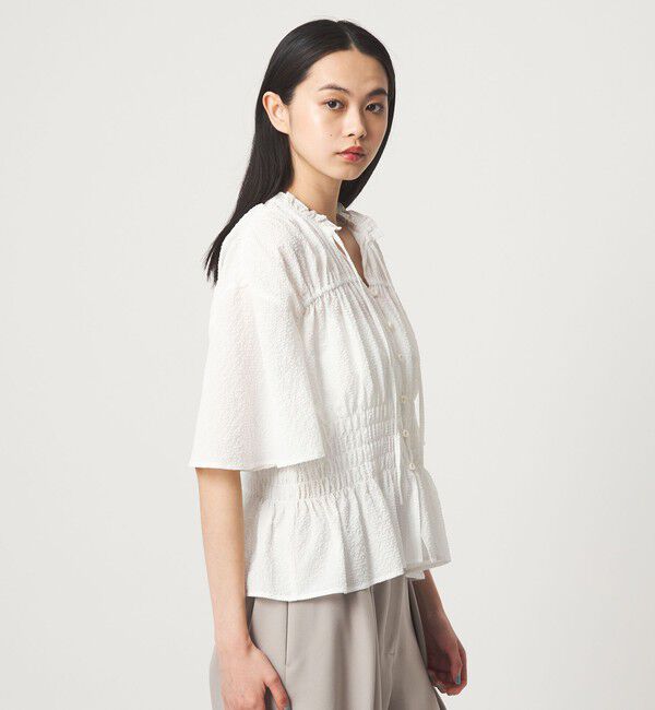 EMMEL REFINES「＜EMMEL REFINES＞EM フリルエリ シャーリング ブラウス」|シャツ・ブラウス|
