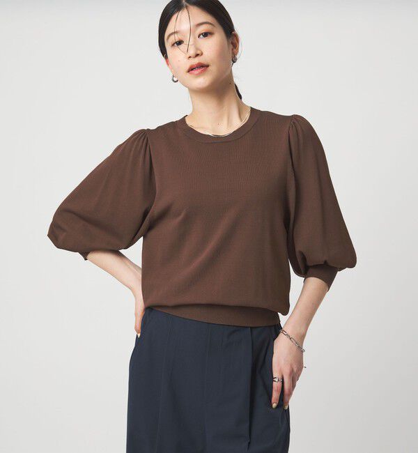 UNITED ARROWS green label relaxing「【WEB限定】＜at ease＞袖ボリューム ニット ウォッシャブル 接触冷感 UVカット 遮熱」|ニット・セーター|DK.BROWN
