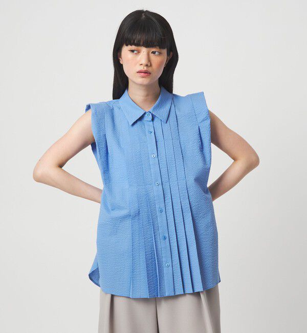 EMMEL REFINES「＜EMMEL REFINES＞EM ワンダーウェーブ フロントタック ブラウス」|シャツ・ブラウス|LT.BLUE