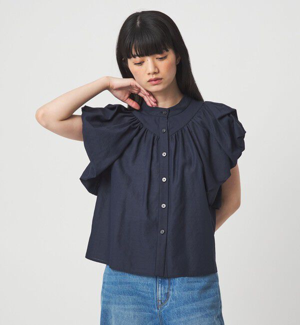EMMEL REFINES「＜EMMEL REFINES＞EM バンドカラー パフスリーブ ブラウス」|シャツ・ブラウス|