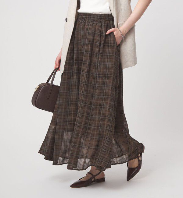 UNITED ARROWS green label relaxing「シアー チェック ロング スカート」|フレア|MD.BROWN