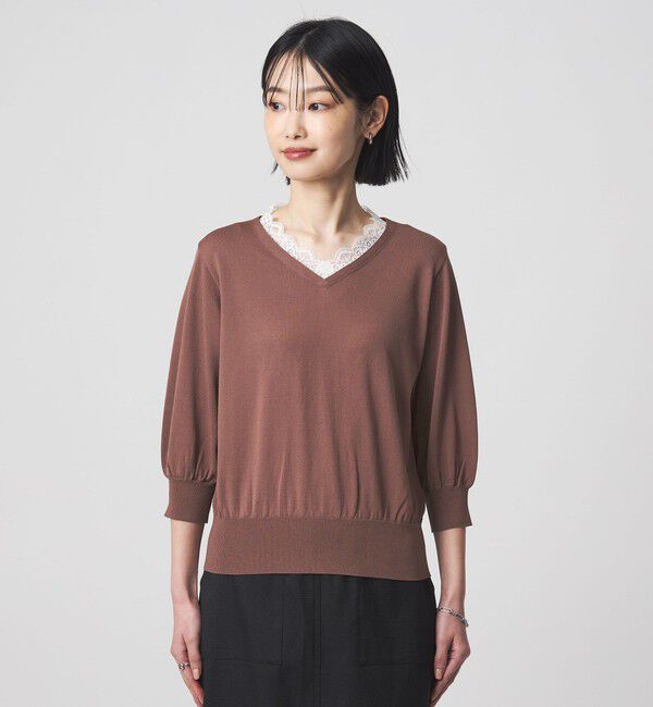 UNITED ARROWS green label relaxing「レース Vネック プルオーバー ニット」|ニット・セーター|