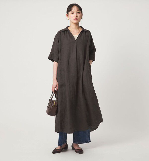 UNITED ARROWS green label relaxing「［size SHORTあり］リネン シャツ ワンピース」|ワンピース|DK.GRAY
