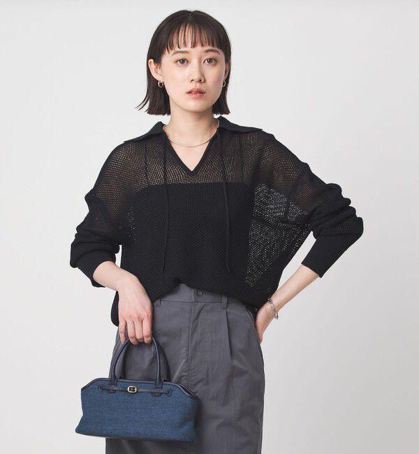 UNITED ARROWS green label relaxing「メッシュ ポロプルオーバー」|ニット・セーター|BLACK