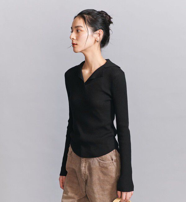 BEAUTY&YOUTH UNITED ARROWS「コットンリブ オープンカラーニット ウォッシャブル」|ニット・セーター|