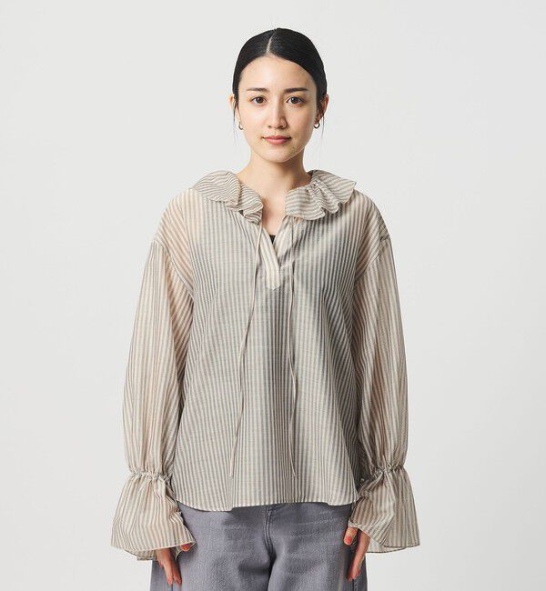 BEAUTY&YOUTH UNITED ARROWS「ストライプ ラッフル スキッパーブラウス ウォッシャブル」|シャツ・ブラウス|