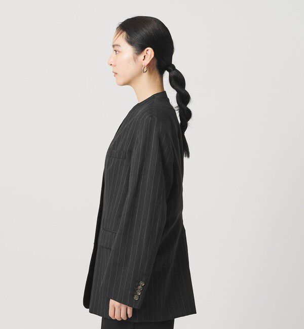 BEAUTY&YOUTH UNITED ARROWS「麻ブレンド ストライプ カラーレス ジャケット」|ノーカラージャケット|